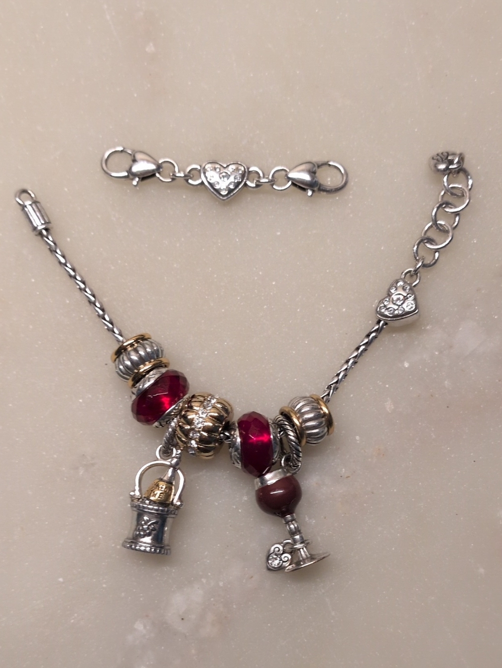 Brighton Wine Lovers Charm Bracelet & Charm Bundle - 2 Charms & 5 Beads